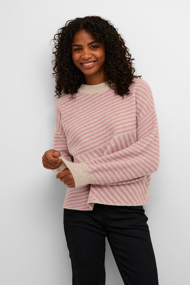 Kaffe Kaverana Feather Beige/Rose Oversized Knitted Pullover, 10509061