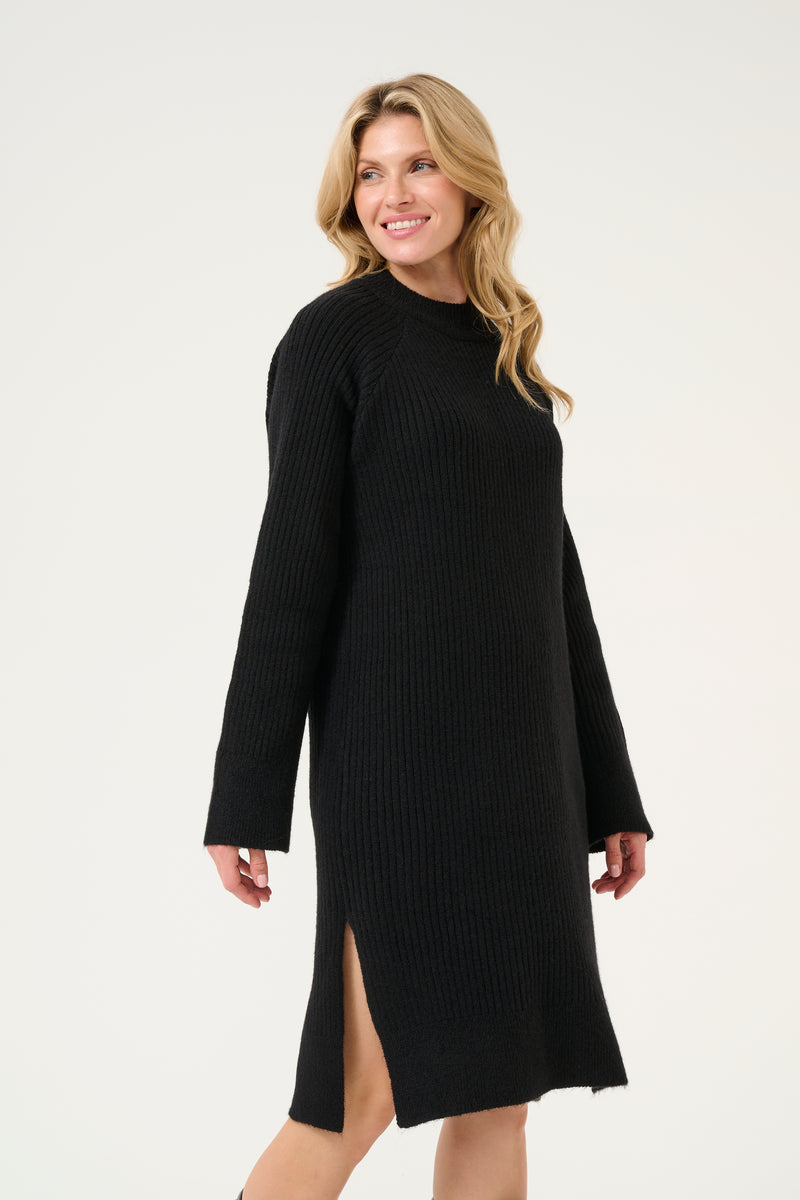 Kaffe Karinya Black Relaxed Fit Knitted Dress, 10509084