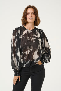 Kaffe Kaaska Black/Grey Blurry Abstract Printed Blouse, 10509238