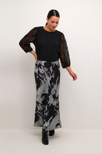 Kaffe Kaasky Black/Silver Cloud Printed Ankle Length Skirt, 10509271