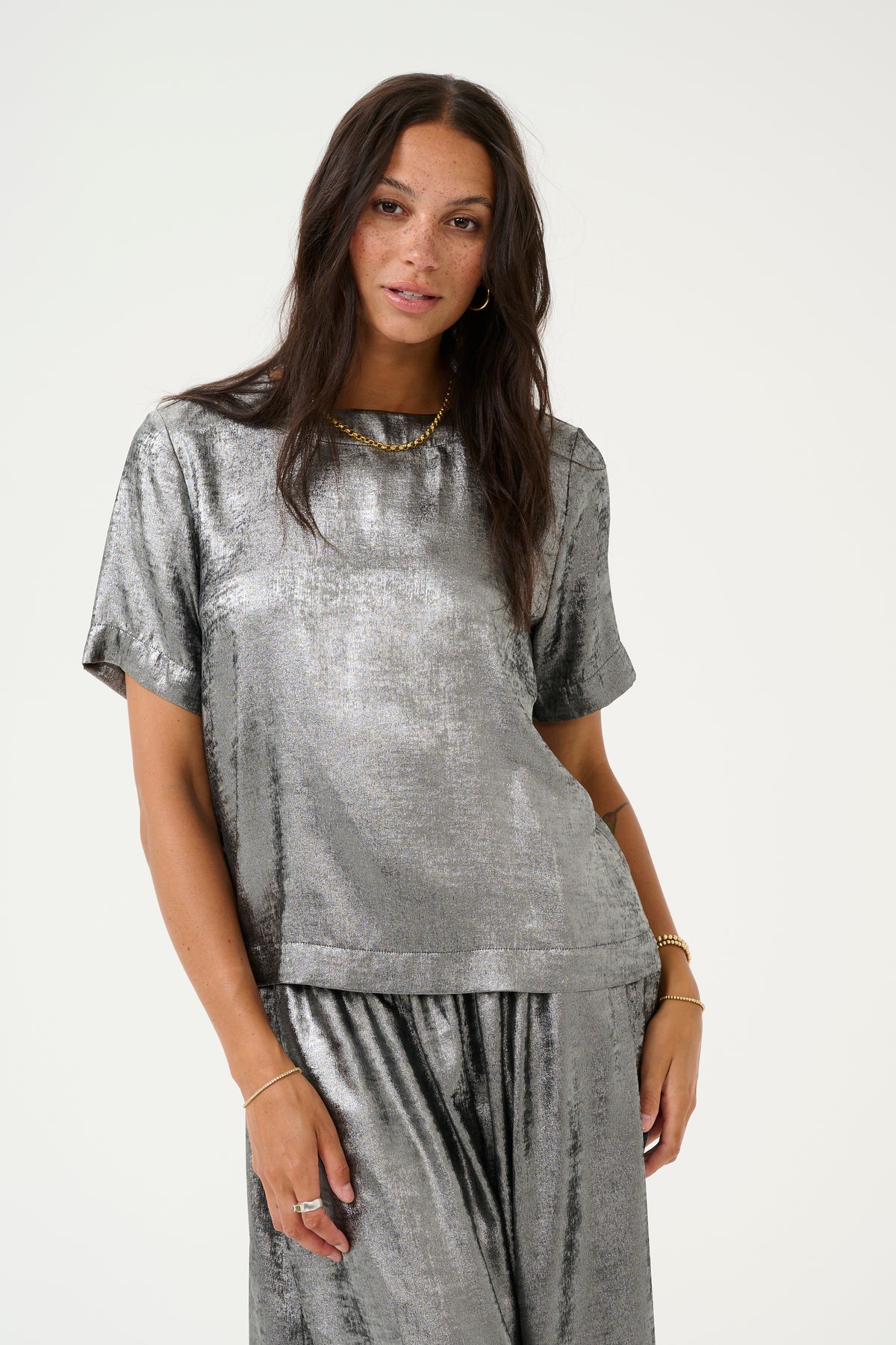 Kaffe Kalorina Silver Metallic Blouse, 10509298