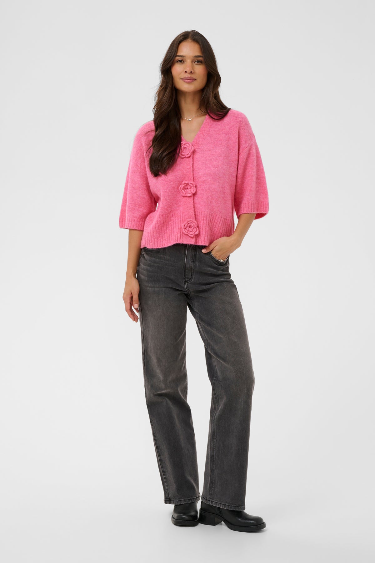 Kaffe Karosie Power Pink V-Neck Cardigan, 10509480