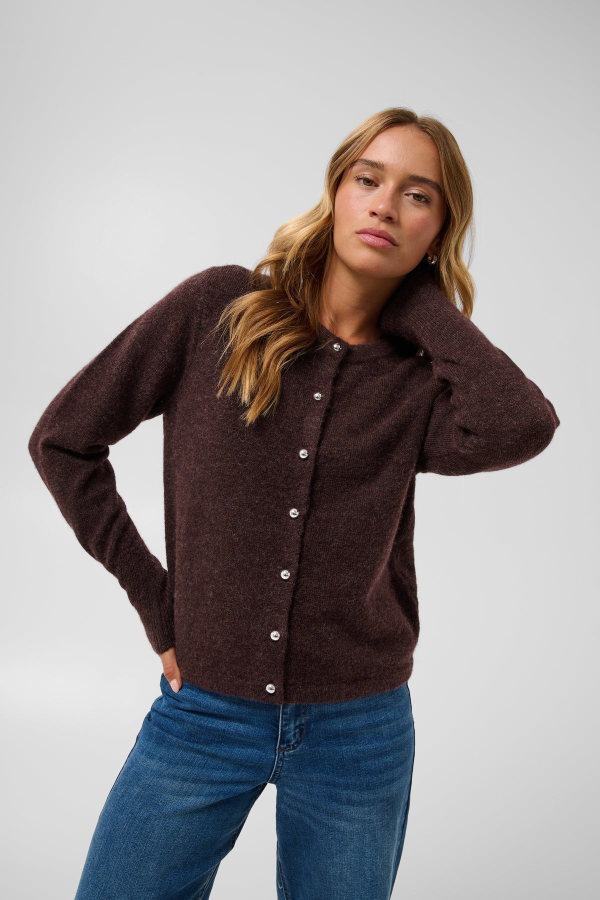 Kaffe Kaniel Fudge Melange Cardigan with Button Detailing