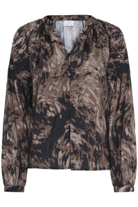 Kaffe Kajamie Chocolate Brown Abstract Print V-Neck Blouse