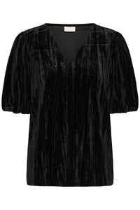 KAFFE Kaelva Black Velvet V-Neck Blouse