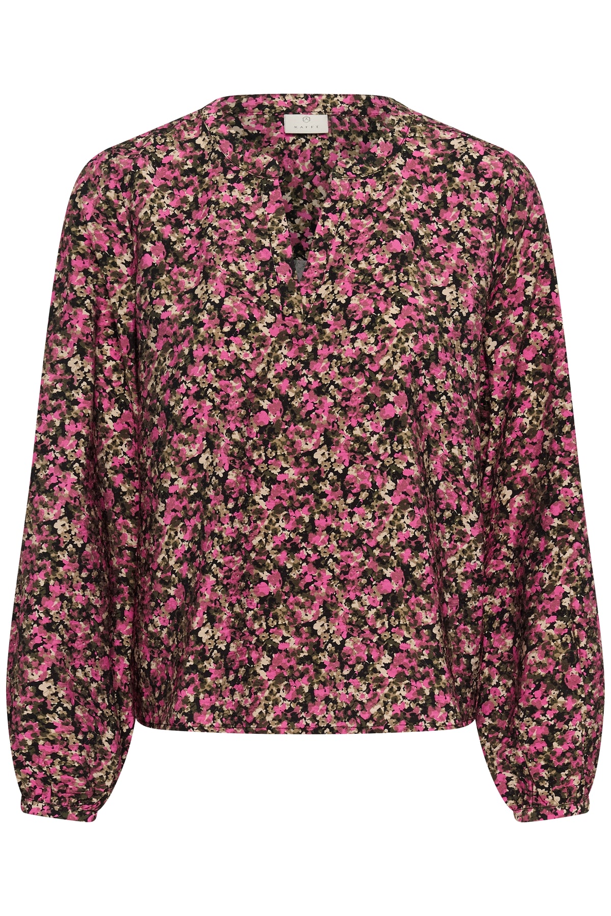 Kaffe KaBella Pink/Khaki Floral Printed V-Neck Blouse, 10511035
