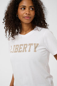 Kaffe Kajean Optical White 'LIBERTY' Embellished Logo T-Shirt, 10511081