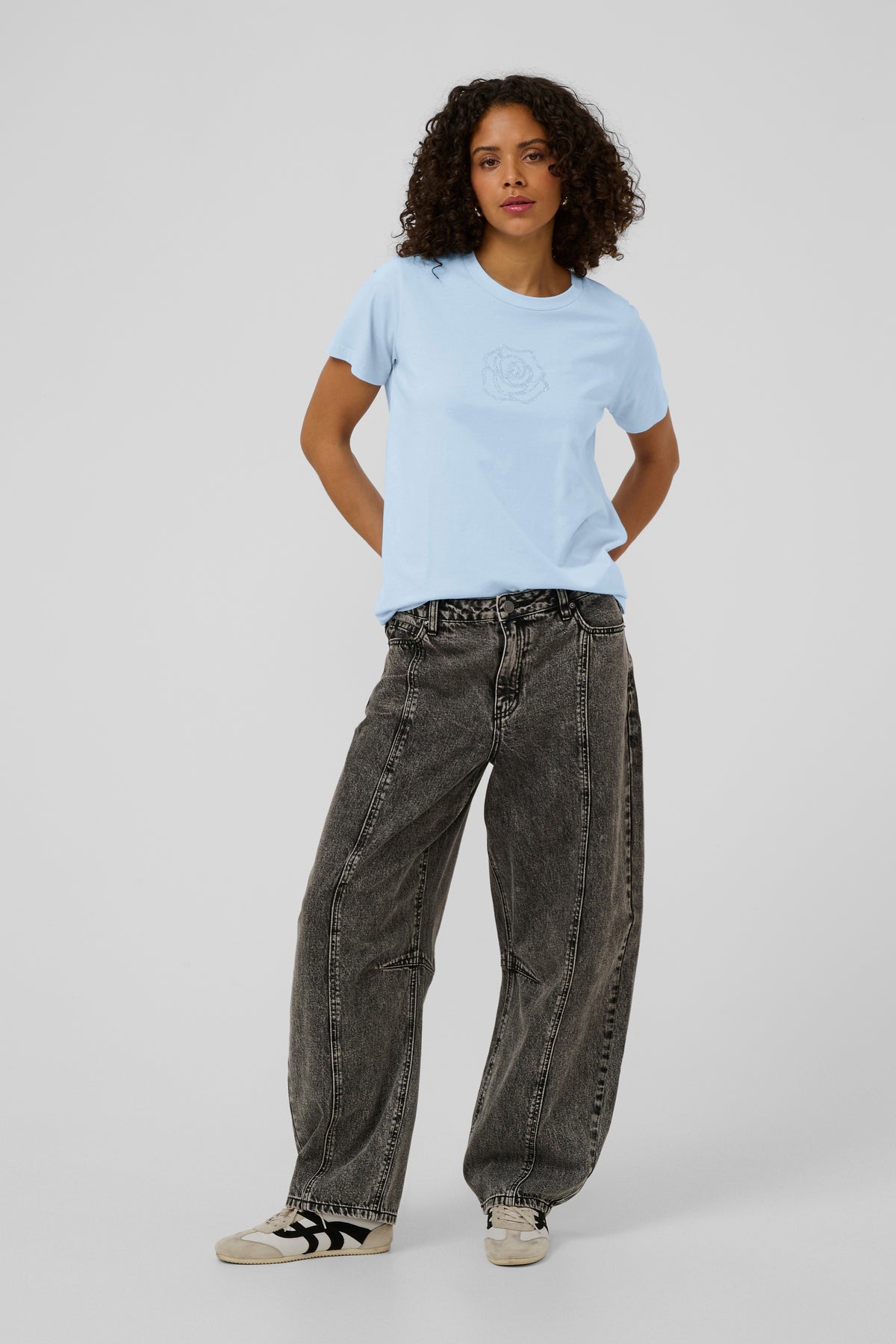 Kaffe Kajean Powder Blue Embellished Rose T-Shirt, 10511081