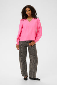 Kaffe Kalufia Power Pink V-Neck Blouse, 10511104