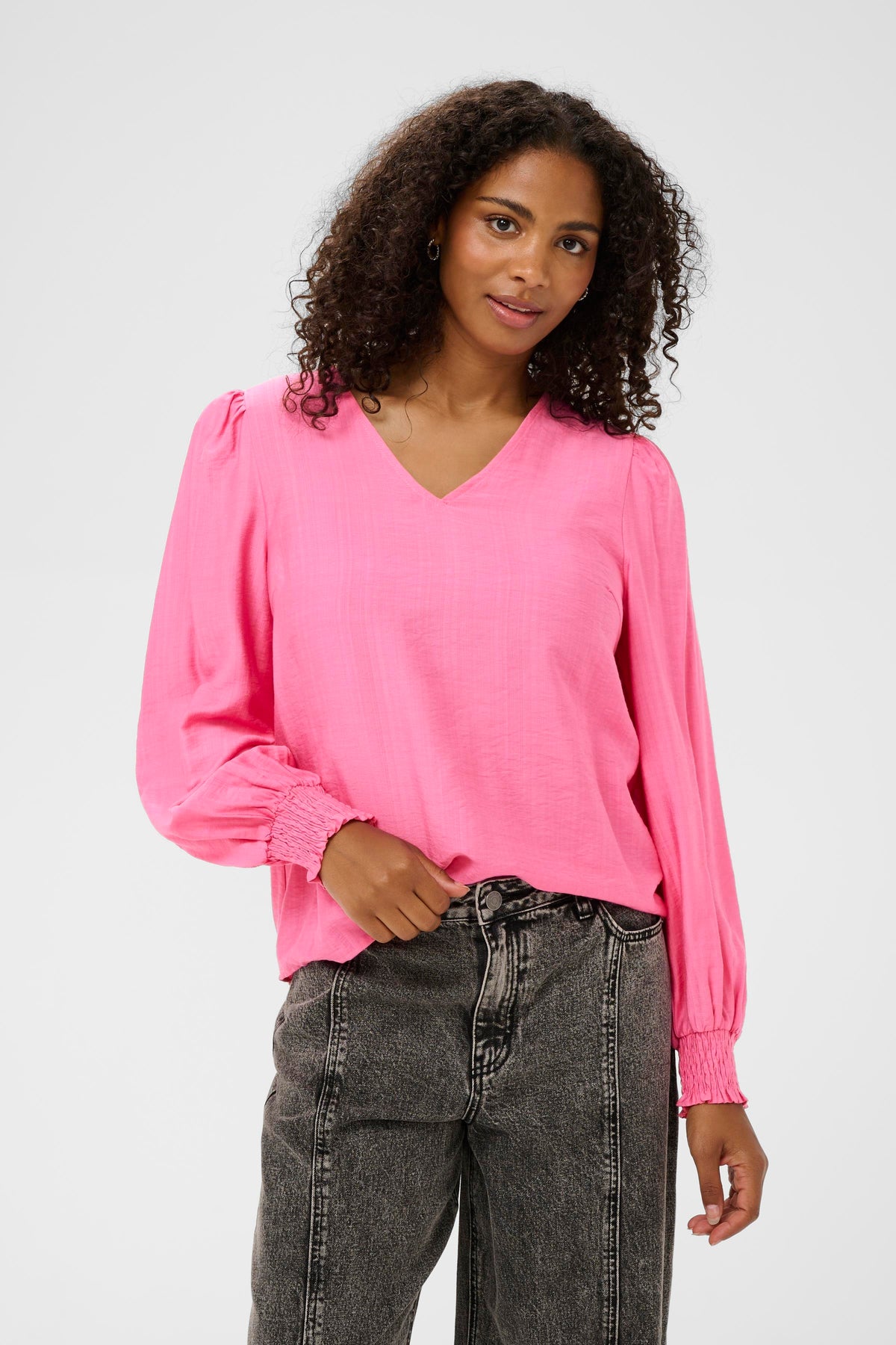 Kaffe Kalufia Power Pink V-Neck Blouse, 10511104