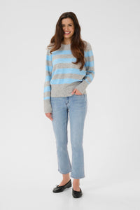 Kaffe Kaniel Grey Melange/Powder Blue Striped Supersoft Knit, 10511212