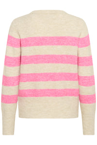 Kaffe Kaniel Beige Melange/Power Pink Striped Supersoft Knit, 10511212