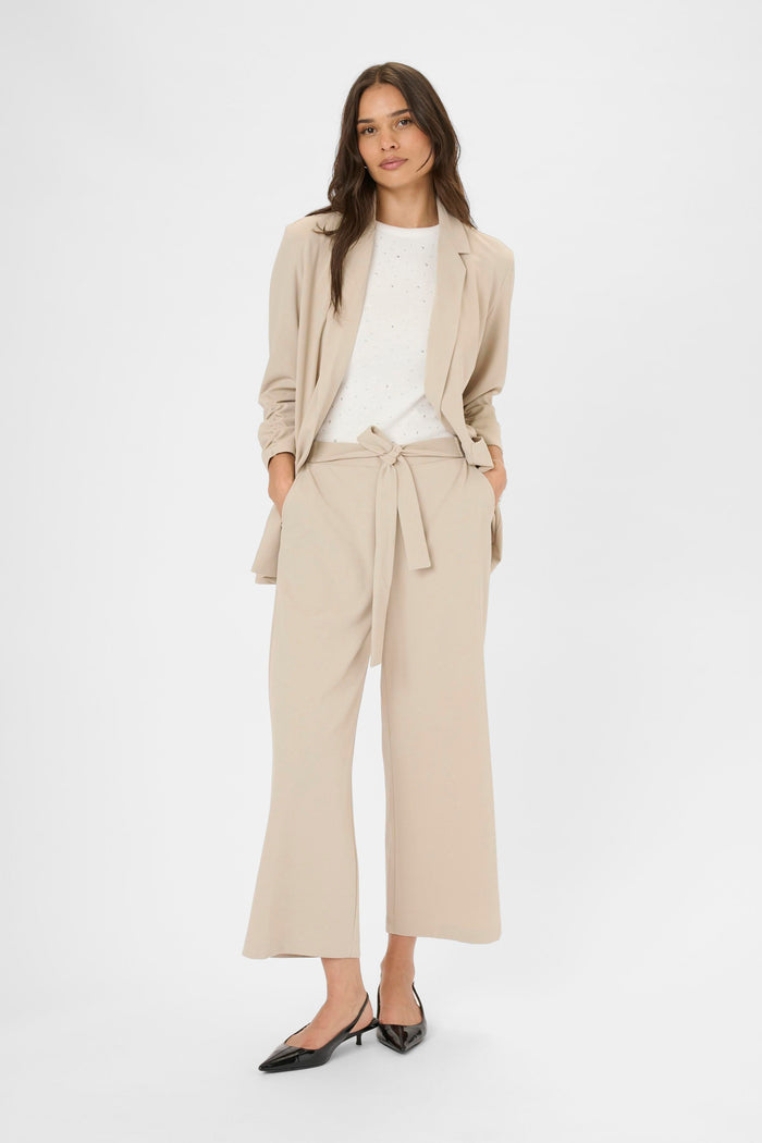 Kaffe Kaphoebe Feather Beige Wide Leg Cropped Trousers
