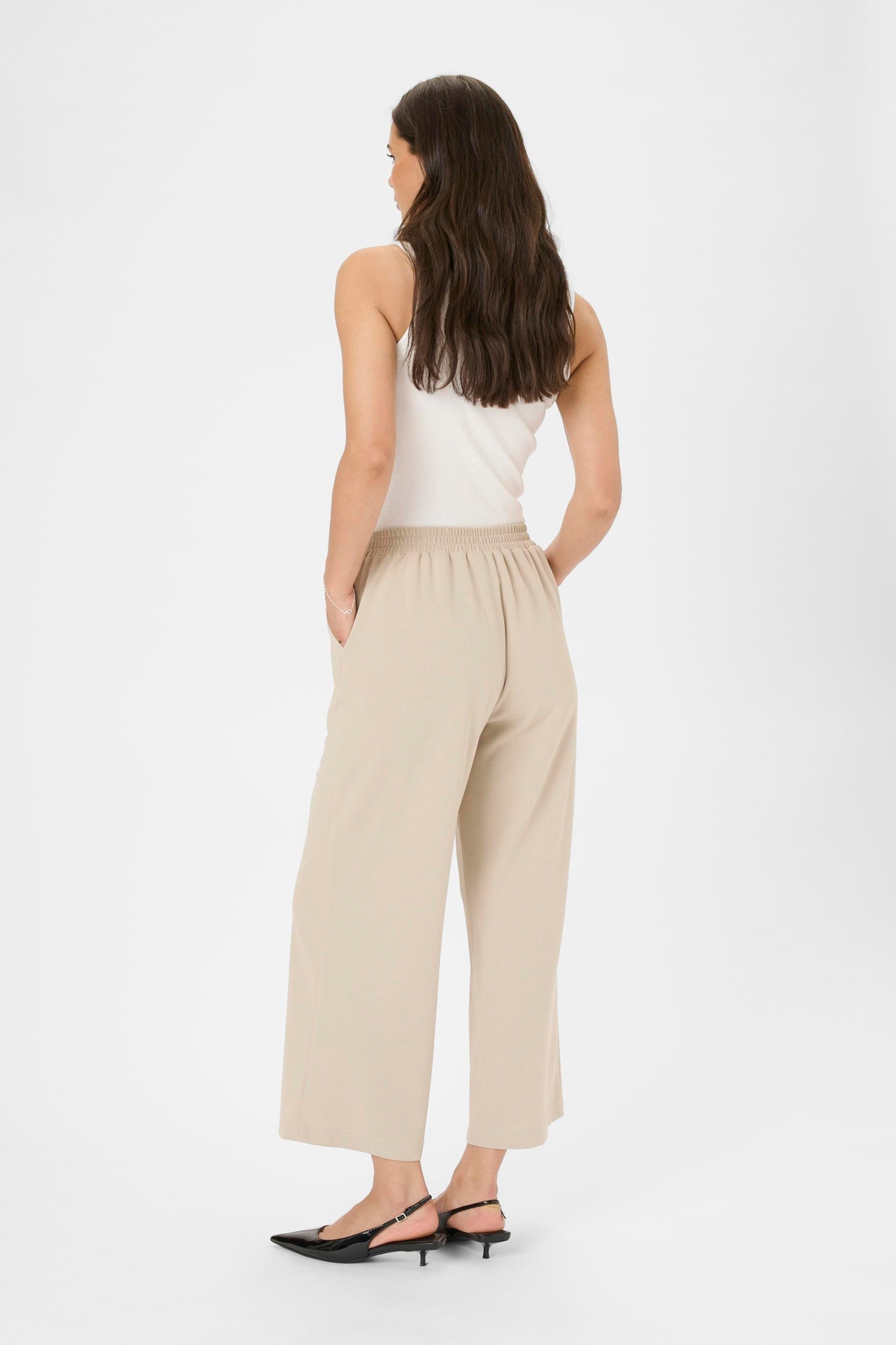 Kaffe Kaphoebe Feather Beige Wide Leg Cropped Trousers