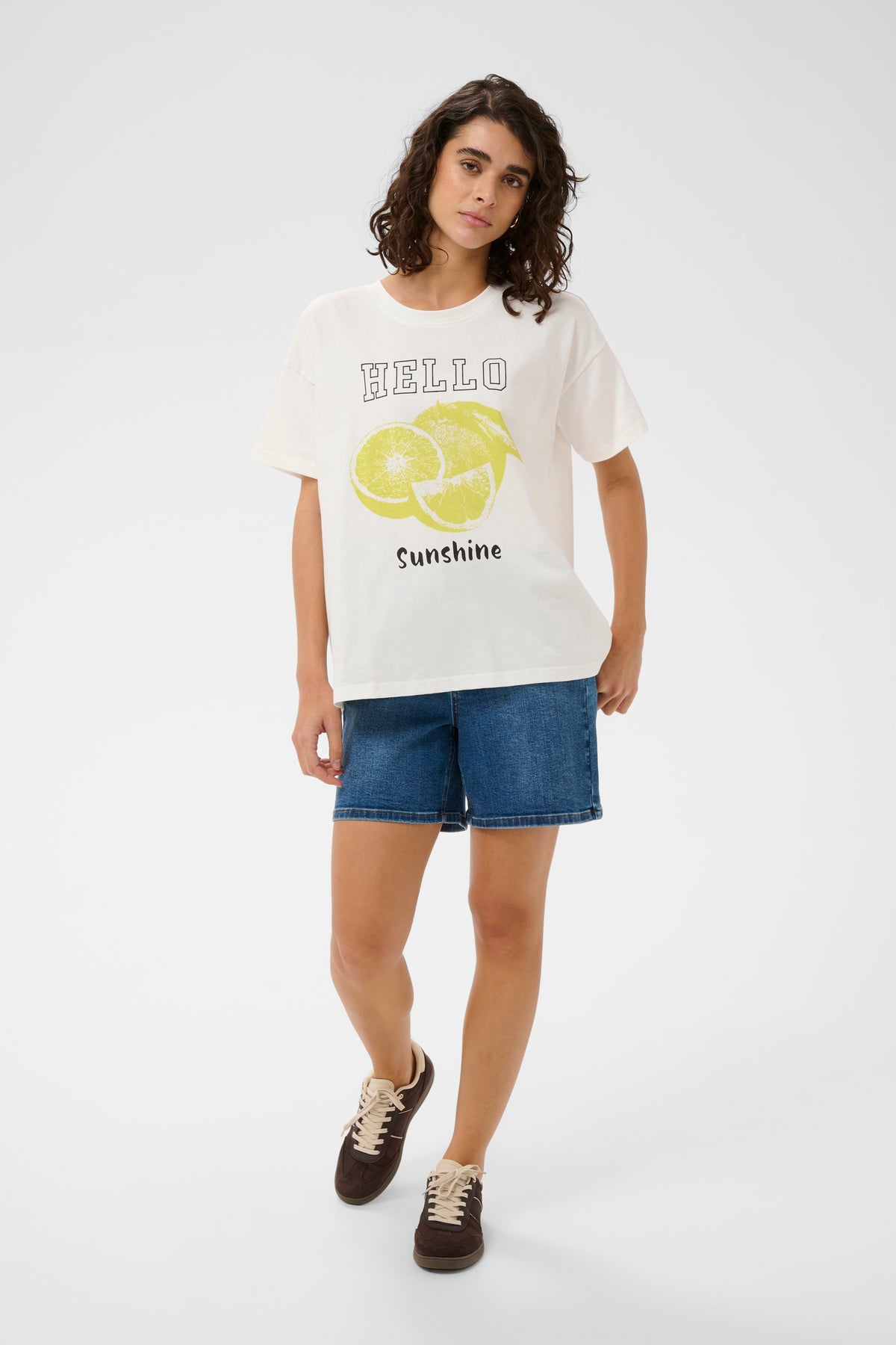 Kaffe KaChelsea Chalk 'Hello Sunshine' Lime Oversized T-Shirt, 10511340