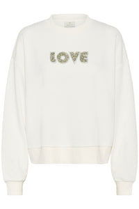 Kaffe Kalila Chalk 'LOVE' Embellished Logo Oversized Sweatshirt, 10511411
