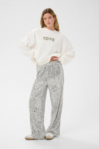 Kaffe Kalila Chalk 'LOVE' Embellished Logo Oversized Sweatshirt, 10511411