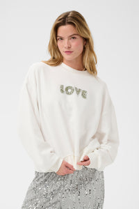Kaffe Kalila Chalk 'LOVE' Embellished Logo Oversized Sweatshirt, 10511411