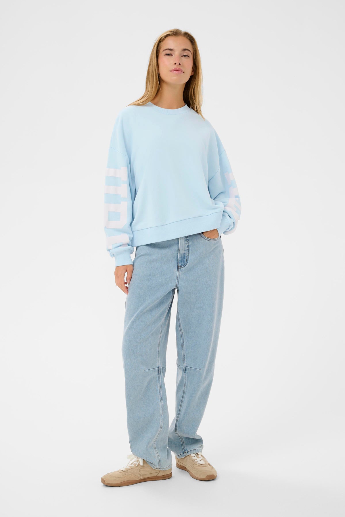 Kaffe Kalila Nantucket Baby Blue Logo Oversized Sweatshirt