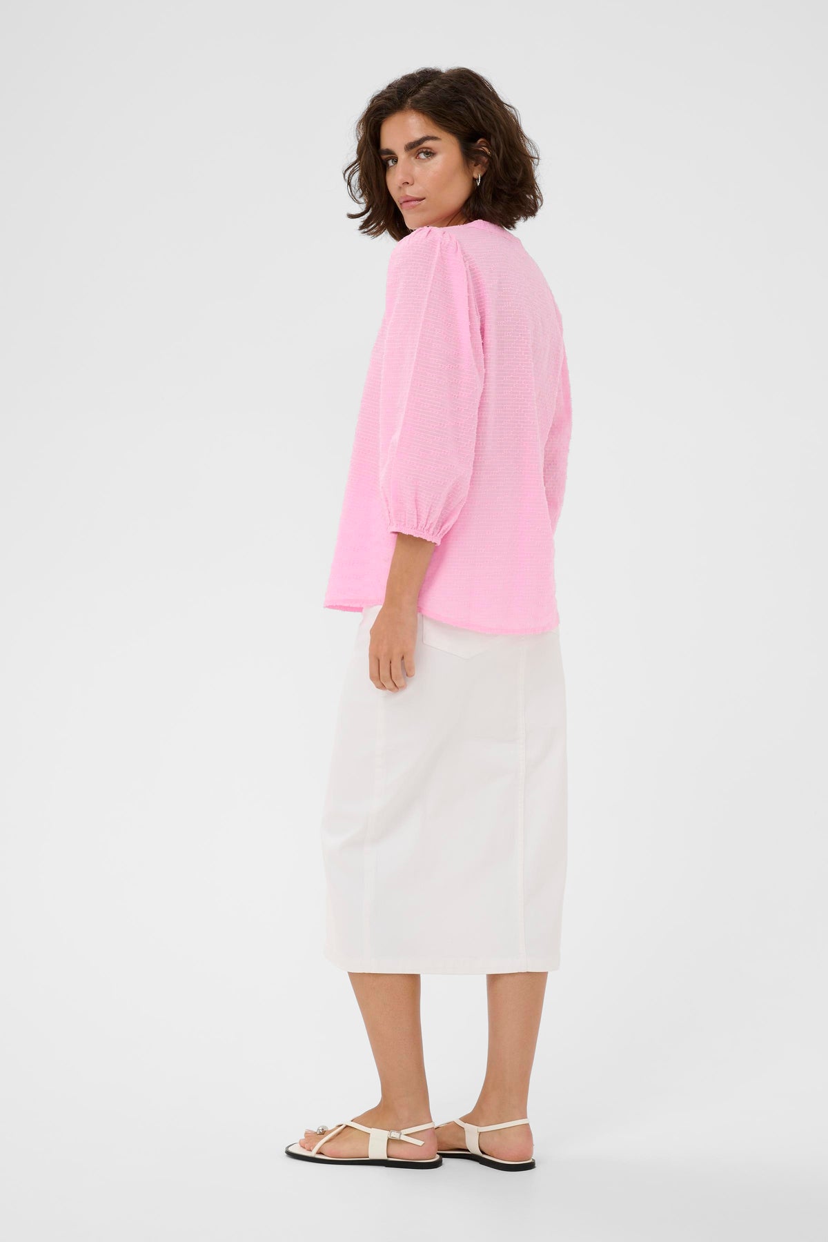 Kaffe Kapenelope Pink Frosting V-Neck Textured Blouse, 10511436