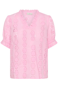 Kaffe Kadona Pink Frosting Embroidered V-Neck Blouse