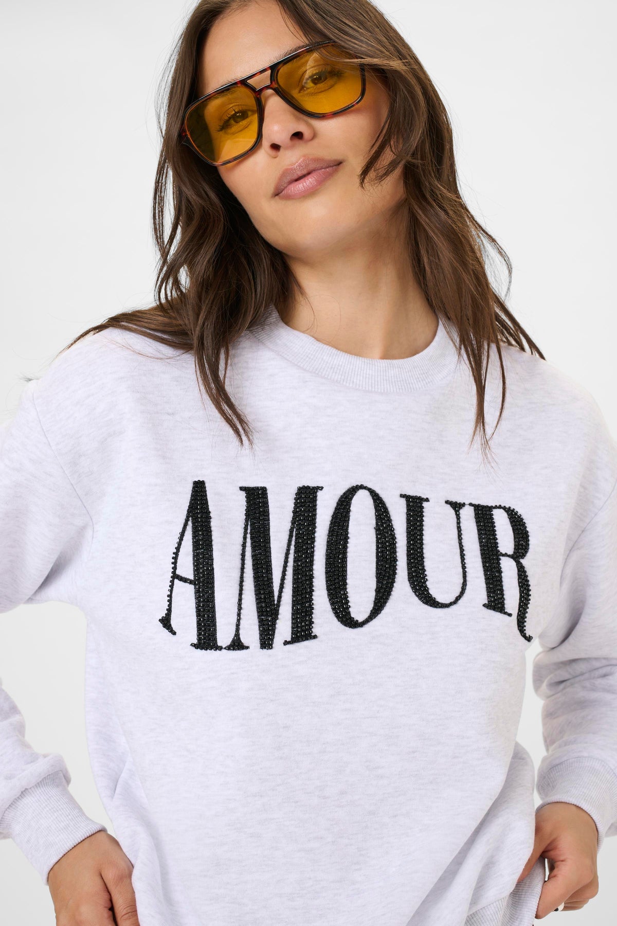 Kaffe Kamelody Grey Melange Supersoft Fleece Lined ‘Amour’ Sweatshirt, 10511456