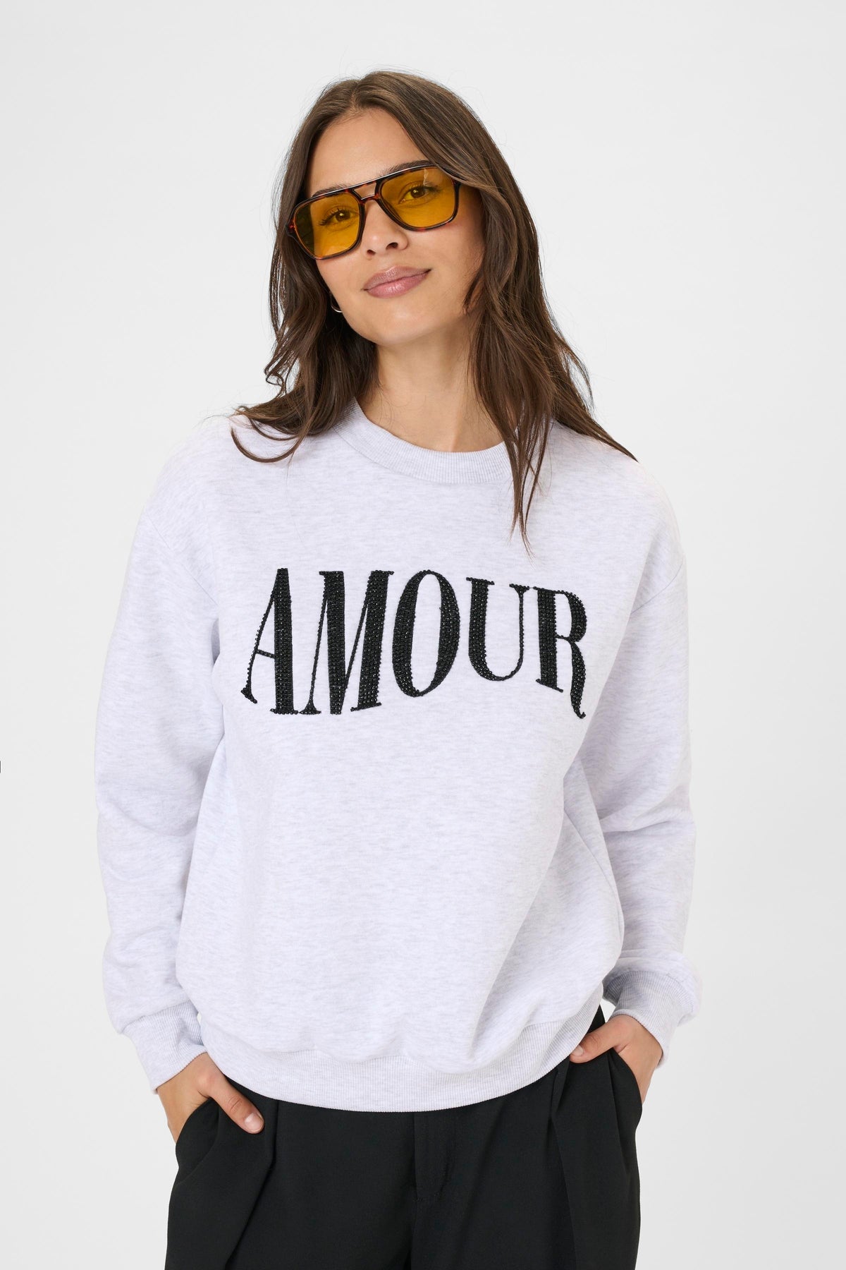 Kaffe Kamelody Grey Melange Supersoft Fleece Lined ‘Amour’ Sweatshirt, 10511456