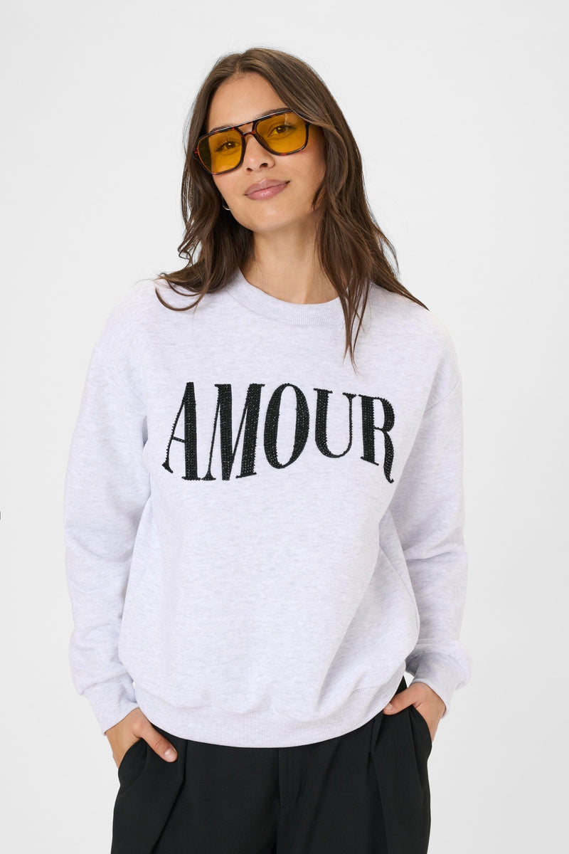 Kaffe Kamelody Grey Melange Supersoft Fleece Lined ‘Amour’ Sweatshirt, 10511456