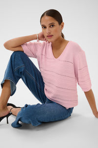 Kaffe Kamellie Ballerina Pink V-Neck Knit, 10511512