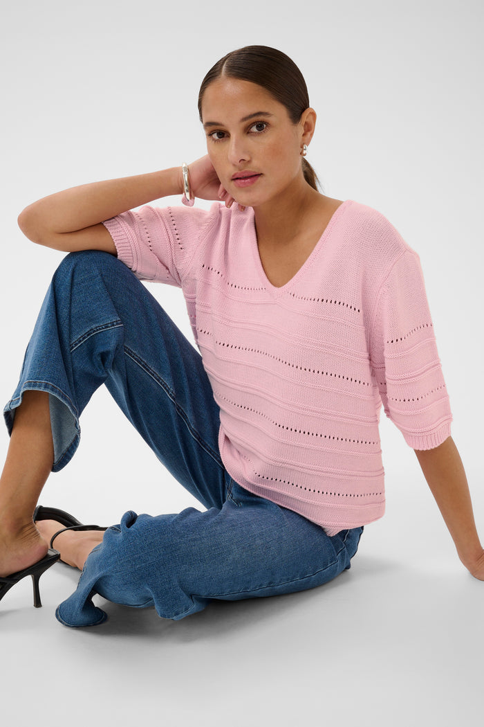 Kaffe Kamellie Ballerina Pink V-Neck Knit, 10511512