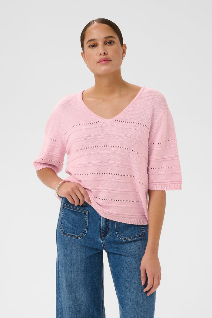 Kaffe Kamellie Ballerina Pink V-Neck Knit, 10511512