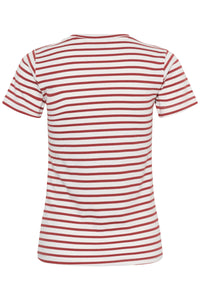 Kaffe Kaliddy Chalk/Henna Striped T-Shirt with Embroidered Pink Flower, 10511591