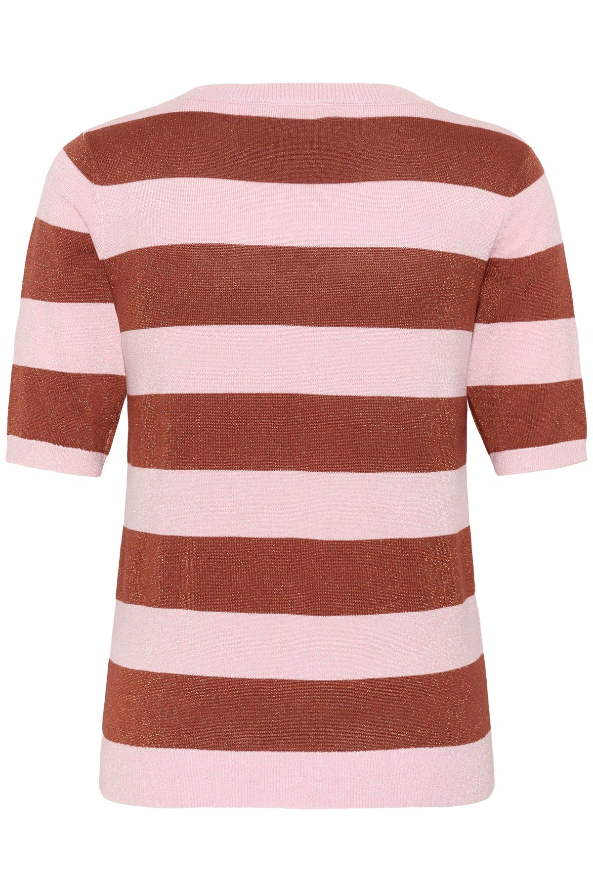 Kaffe Regina Ballerina Pink/Henna Lurex V-Neck Stripe Knit