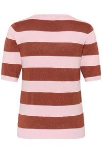 Kaffe Regina Ballerina Pink/Henna Lurex V-Neck Stripe Knit