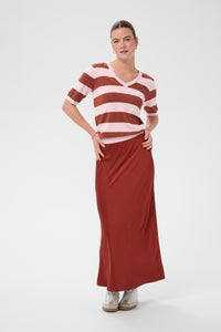 Kaffe Regina Ballerina Pink/Henna Lurex V-Neck Stripe Knit