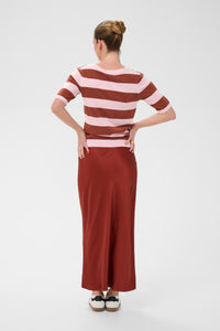 Kaffe Regina Ballerina Pink/Henna Lurex V-Neck Stripe Knit