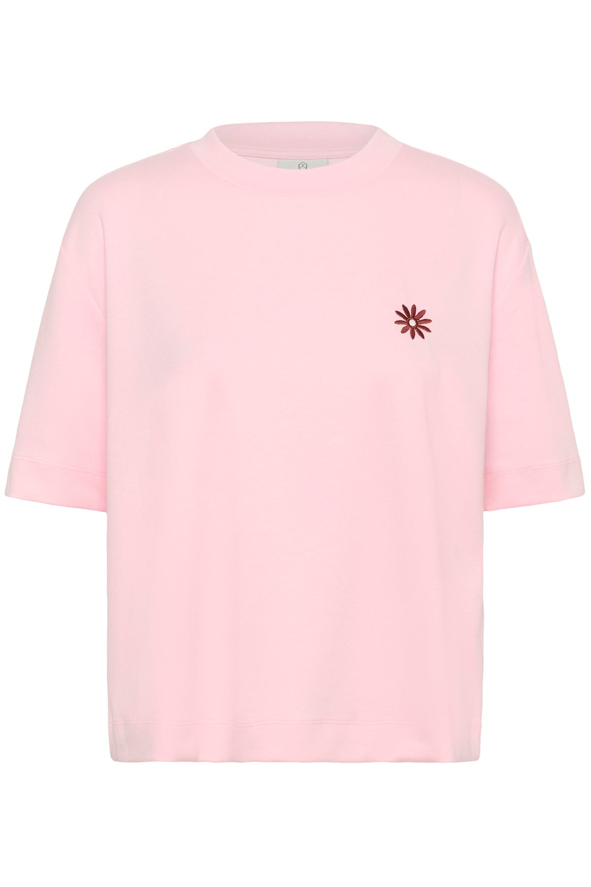 Kaffe KaAnnie Ballerina Pink Boxy Fit T-Shirt with Embroidered Flower, 10511796