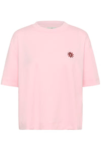 Kaffe KaAnnie Ballerina Pink Boxy Fit T-Shirt with Embroidered Flower, 10511796