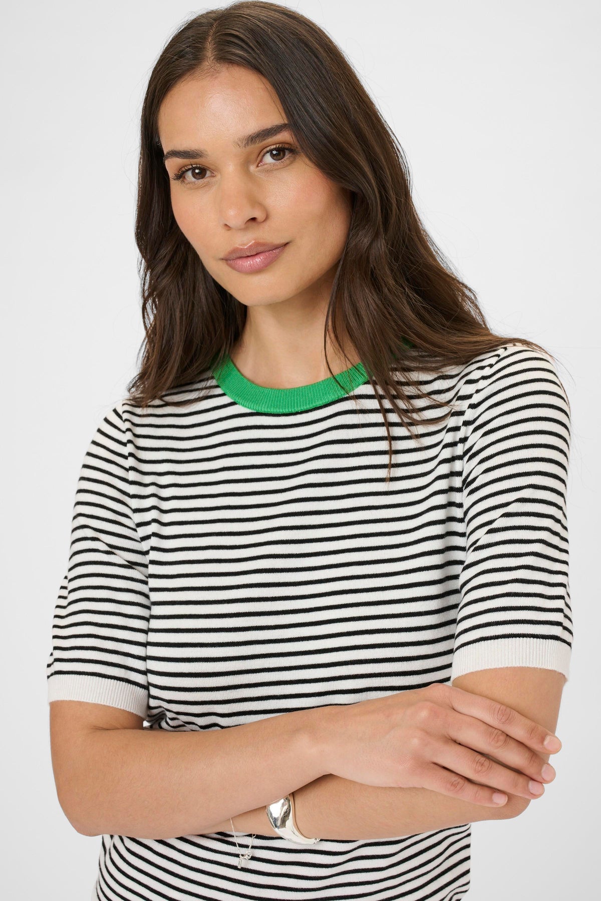 Kaffe Kalizza Black/Chalk Striped Knit with Green Trim, 10511826