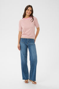 Kaffe Kalizza Feather Beige /Candy Striped Knit with Candy Pink Trim