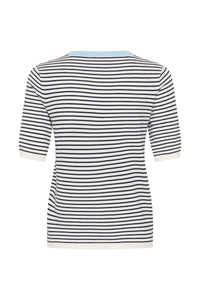 Kaffe Kalizza Navy/Chalk Striped Knit with Baby Blue Trim, 10511826