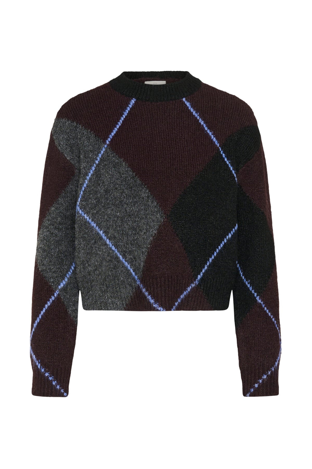 KAFFE Kagrith Dark Grey/Fudge Argyle Knit Pullover