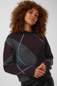 KAFFE Kagrith Dark Grey/Fudge Argyle Knit Pullover