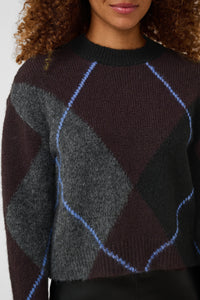 KAFFE Kagrith Dark Grey/Fudge Argyle Knit Pullover