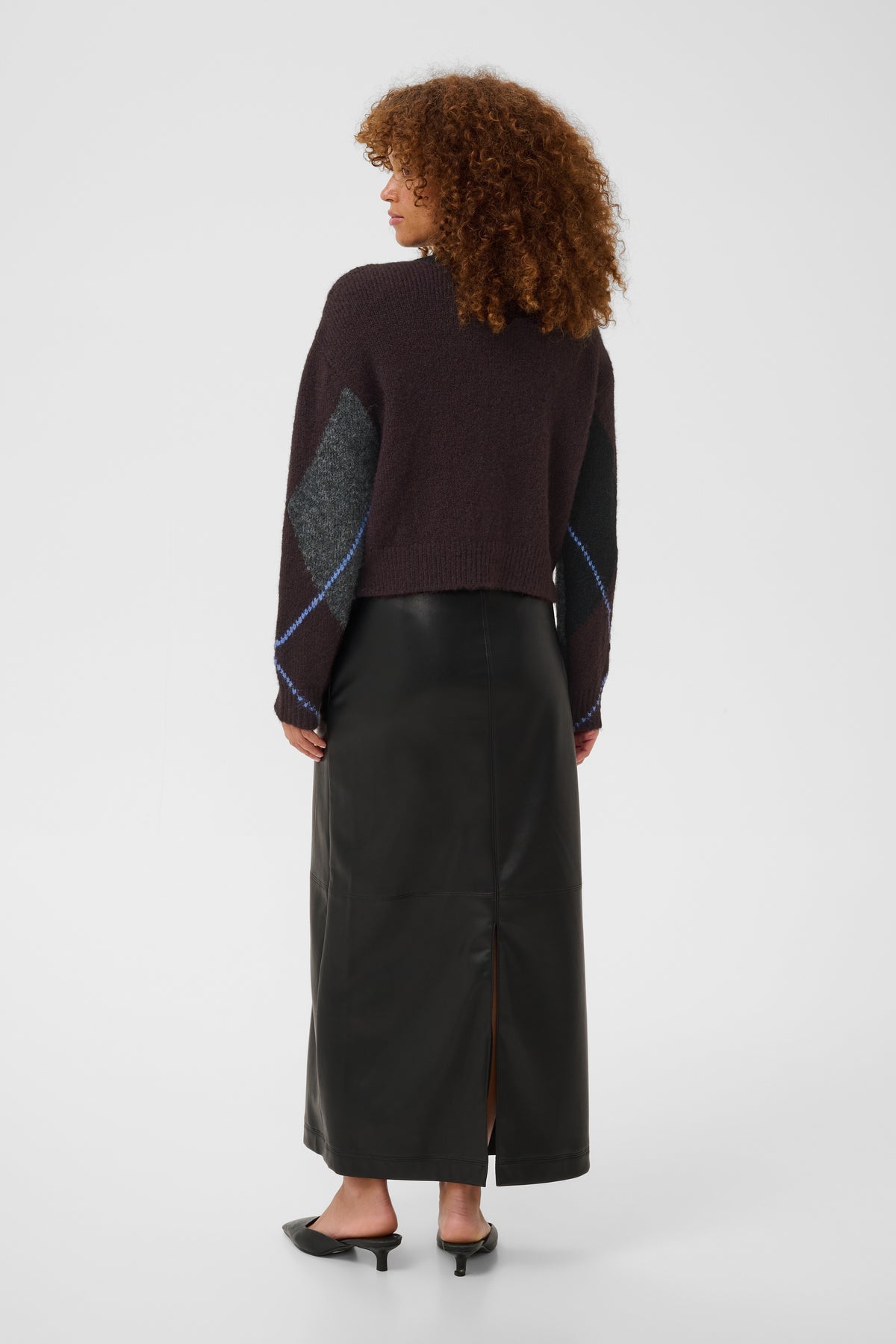 KAFFE Kagrith Dark Grey/Fudge Argyle Knit Pullover