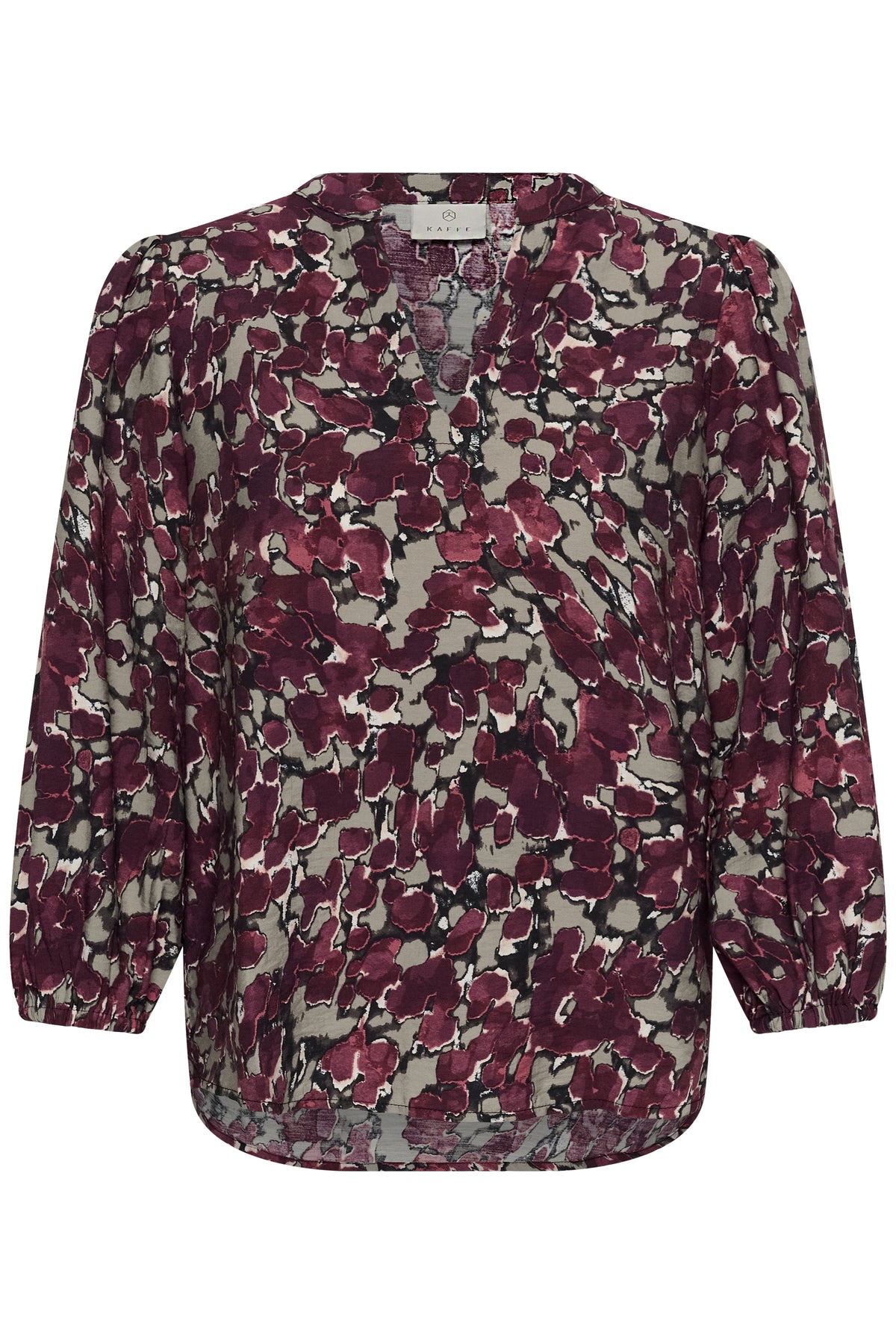Kaffe Kasirena Fudge Abstract Animal Print V-Neck Blouse, 10512211