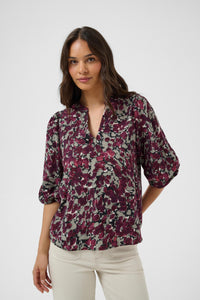 Kaffe Kasirena Fudge Abstract Animal Print V-Neck Blouse, 10512211