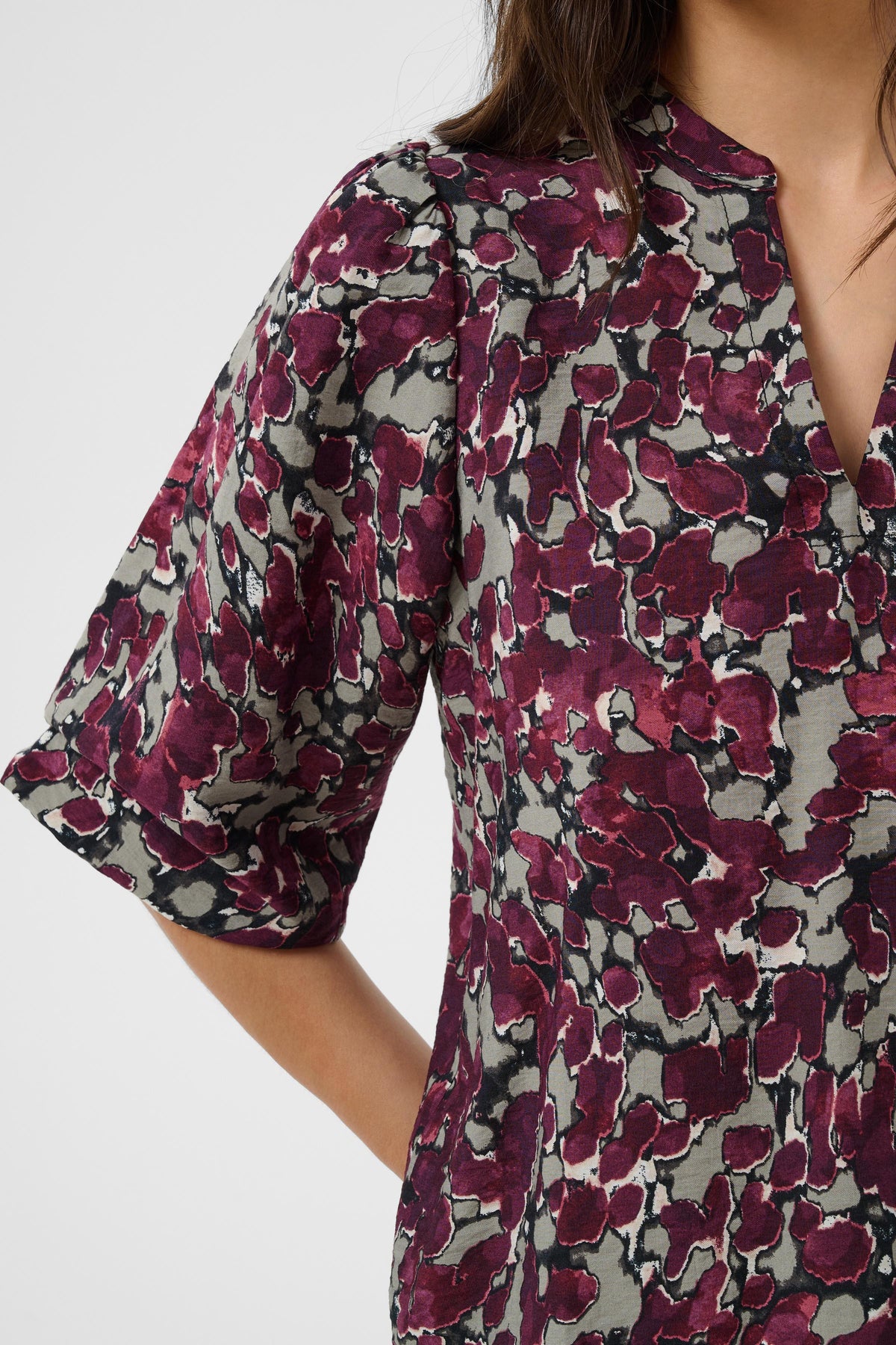 Kaffe Kasirena Fudge Abstract Animal Print V-Neck Blouse, 10512211