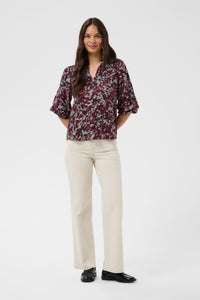 Kaffe Kasirena Fudge Abstract Animal Print V-Neck Blouse, 10512211