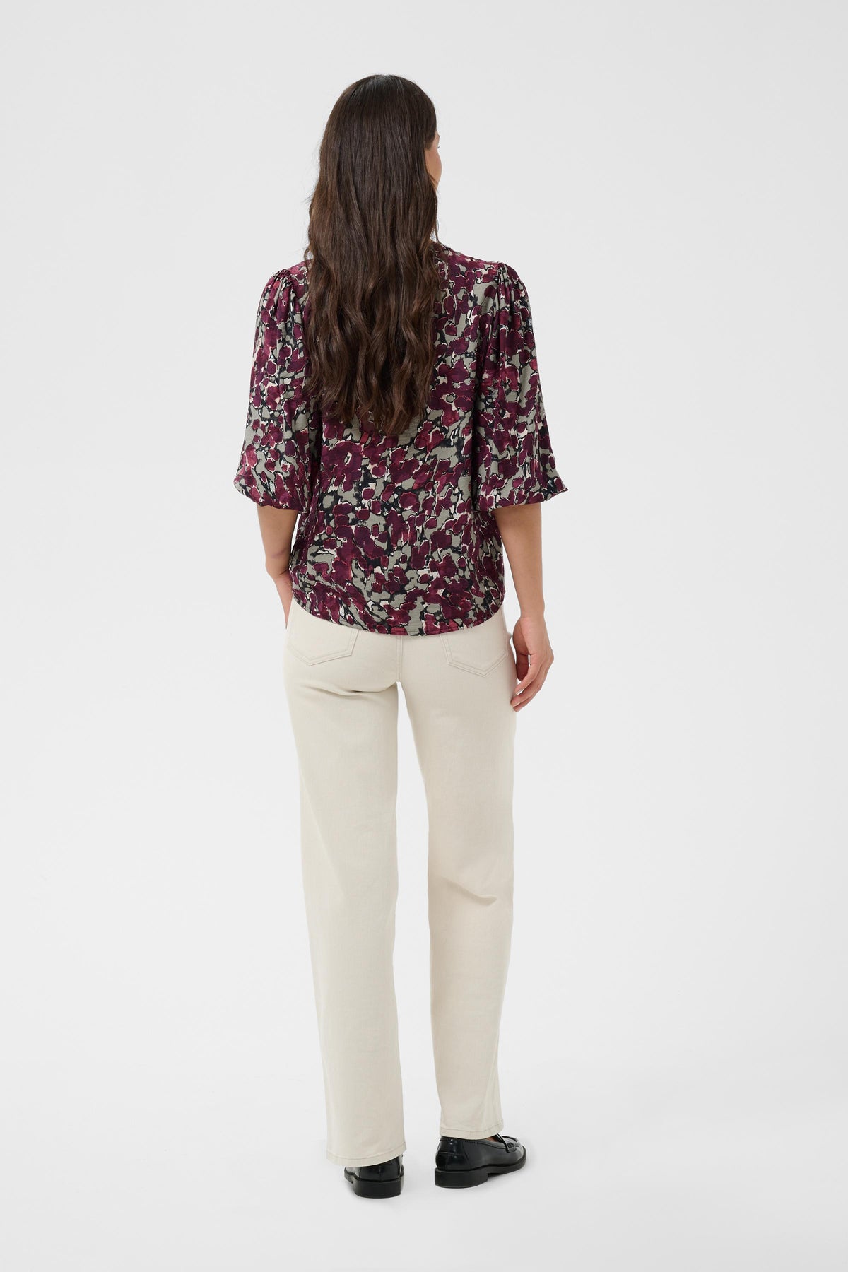 Kaffe Kasirena Fudge Abstract Animal Print V-Neck Blouse
